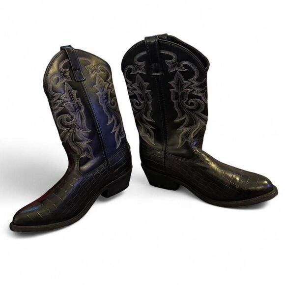 Masterson Black Leather Western Boots Mens 8EW Extra Wide Croc Embossed Like New main image 5